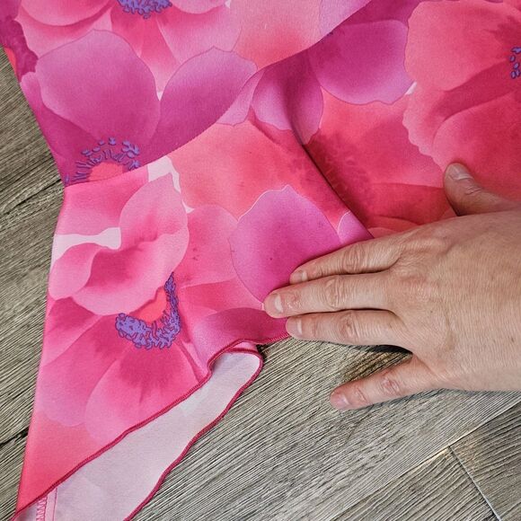 Vintage Mirrors Y2K Slip Dress S Pink Floral Sharkbite Hem So-Cal Island Girl - Picture 4 of 11
